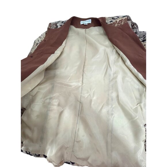 Saks Jandel Vtg Blazer 14 Silk Asian Style Animal Print Neutrals Shoulder Pads - Picture 16 of 16